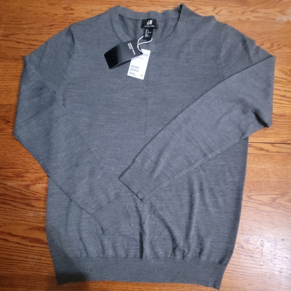 Men's NWT H&M Merino Wool Blend Crew Neck Pullover Sweater Sz Large
